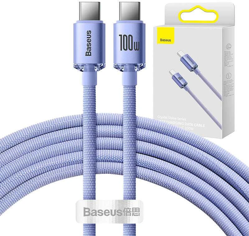 Baseus Crystal Shine USB-C – USB-C laidas 100W 2m – Violetinis