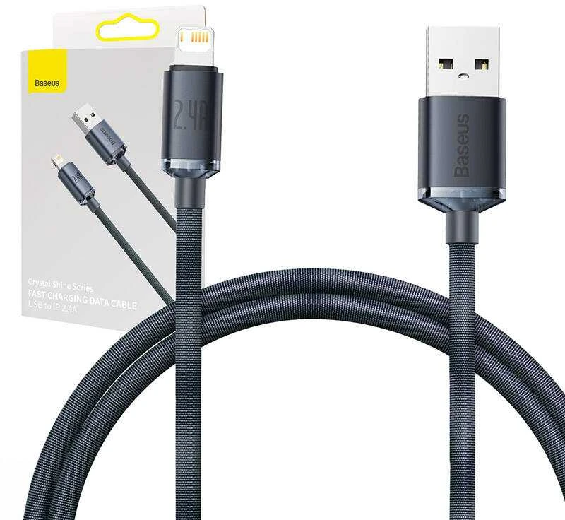 Baseus Crystal Shine laidas USB - Lightning 2.4A 1.2m - Juodas