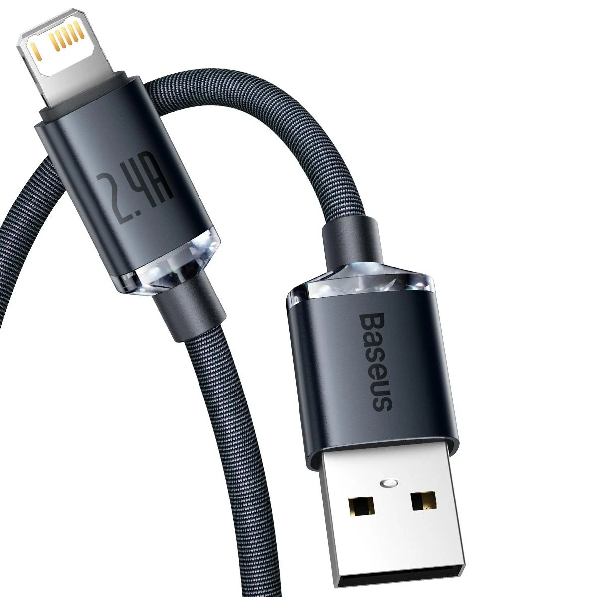 Baseus Crystal Shine kabelis USB į Lightning, 2.4A, 2m juodos spalvos