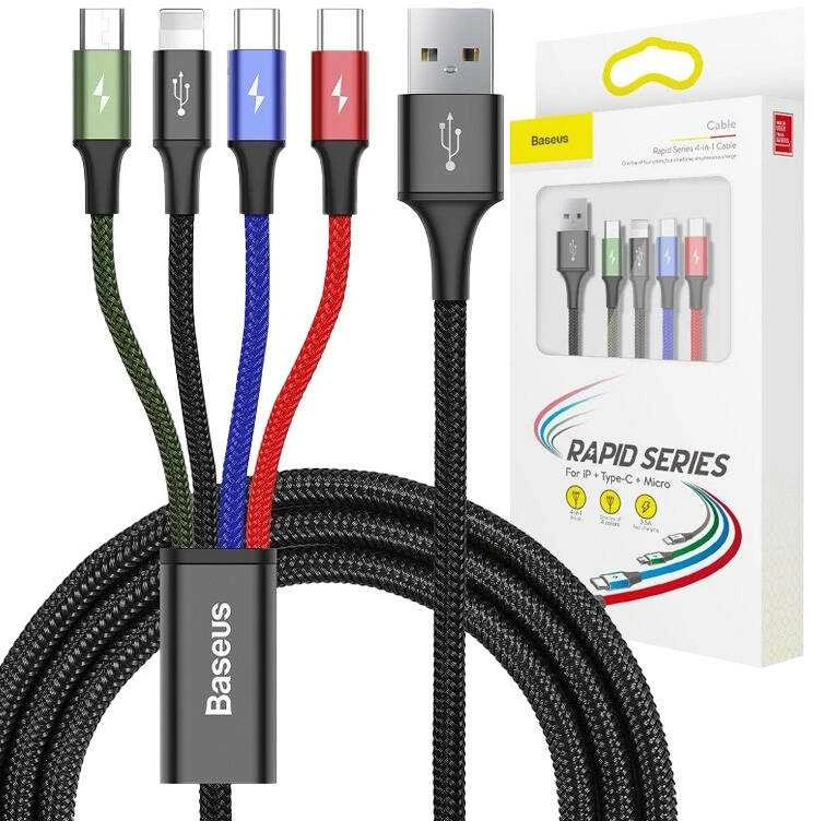 Baseus Fast USB kabelis 4in1 2xUSB-C / Lightning / Micro 3.5A 1.2m - Juodas