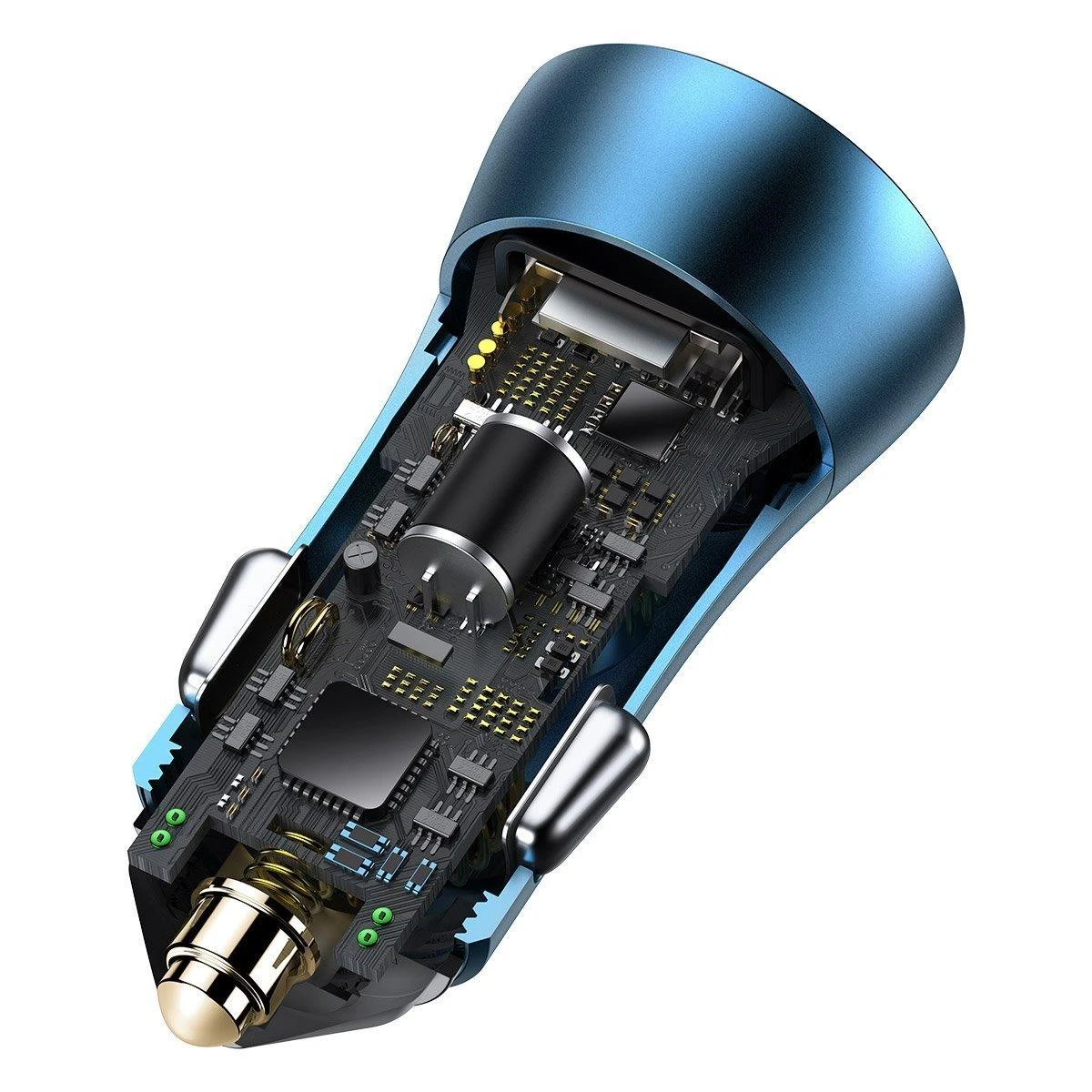 Automobilinis įkroviklis Baseus Golden Contactor Pro, USB + USB-C, QC4.0 +, PD, SCP, 40W (mėlynas) + USB-C - žaibo laidas 1m (mėlynas)