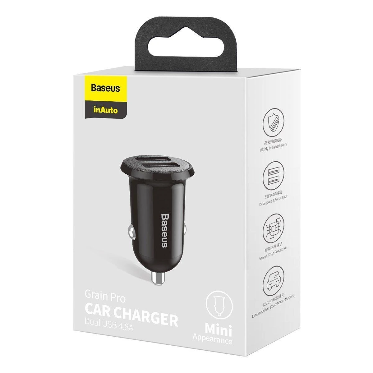 Automobilinis įkroviklis Baseus Grain Pro 2x USB 4.8A - Juodas