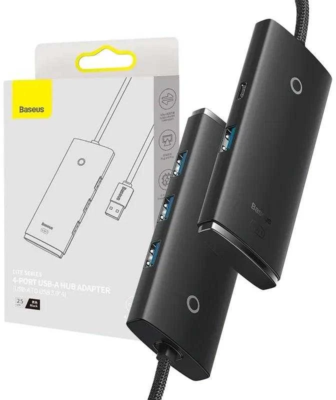 Baseus Šakotuvas USB-A 4 prievadų (USB 3.0) 25cm, juodas