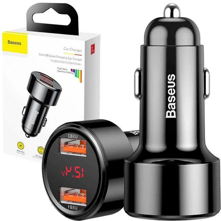 Baseus Magic automobilinis įkroviklis 2x USB QC 3.0 45W - Juodas