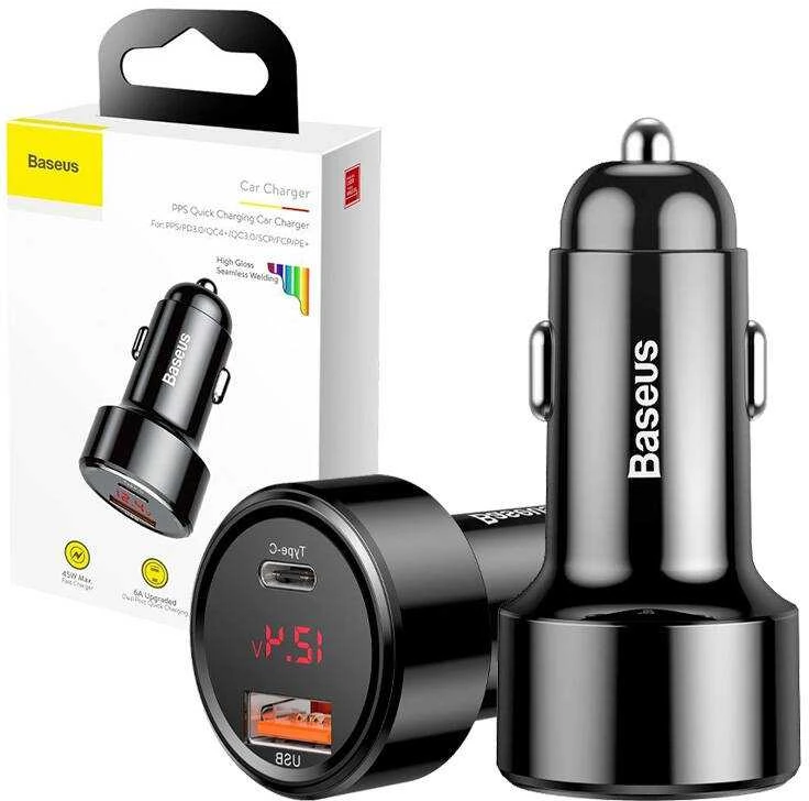 Dėklas Baseus Magic USB + USB-C QC 4.0 PD 45W automobilinis įkroviklis - juodas