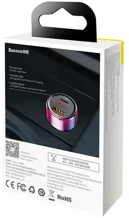 Dėklas Baseus Magic automobilinis įkroviklis USB + USB-C QC 4.0 PD 45W - Raudonas / Mėlynas