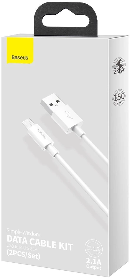 Baseus Simple Wisdom Data kabelių rinkinys USB Micro 2.1a (2vnt) 1.5m - Baltas