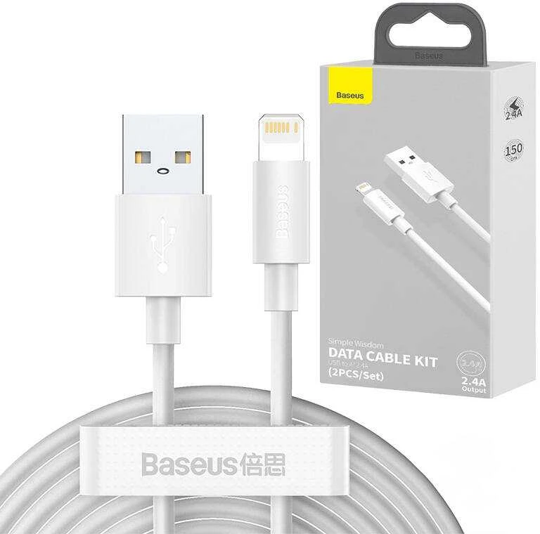Baseus laidų rinkinys (USB - „Lightning“ 2 vnt.). greitas įkrovimas 1,5 m (Baltas)