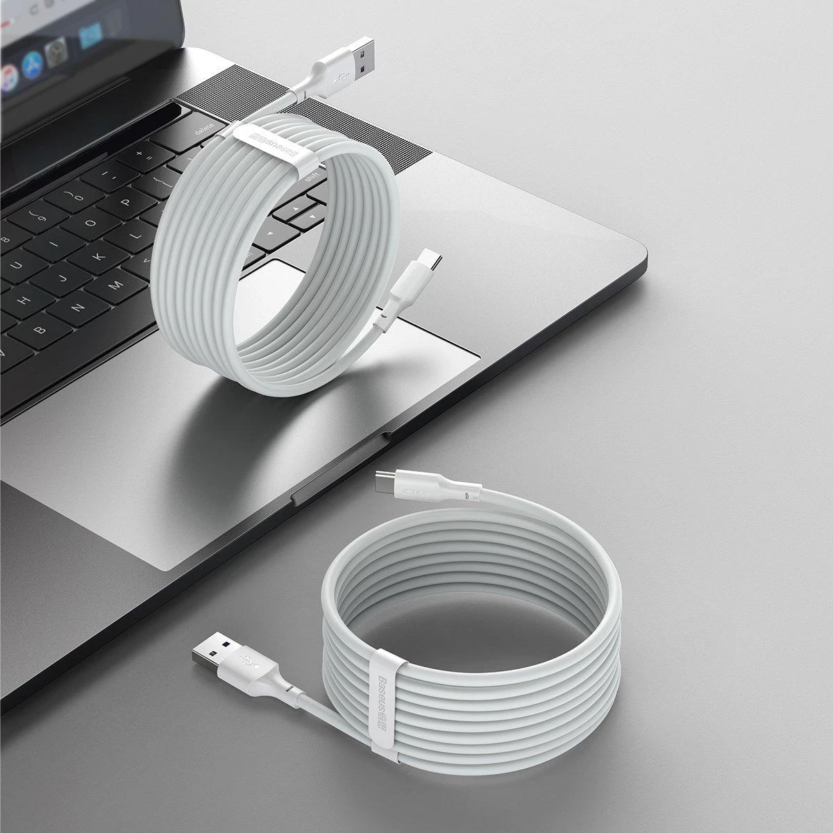 USB kabelių rinkinys Baseus Simple Wisdom Data Cable Kit USB to Type-C 5A (2PCS/Set) 1.5m baltas TZCATZJ-02