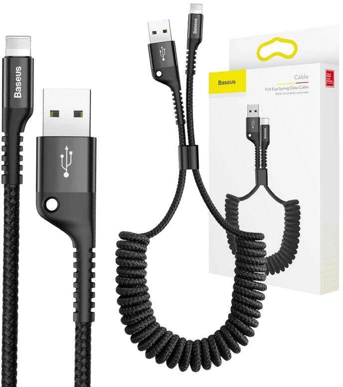 Kabelis Baseus spiralinis USB2.0 A kištukas - IP žaibo kištukas 1 m. su nailoniniu šarvu Fish ey