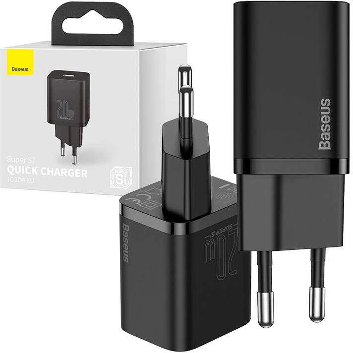 Baseus Sieninis įkroviklis Super Si 20W USB-C QC3.0 PD, juodas