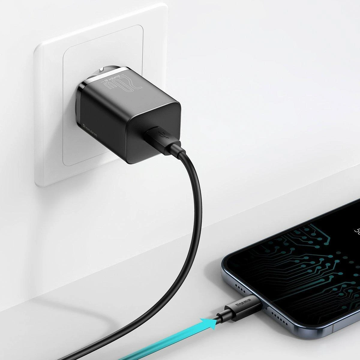 Baseus super Si Greitas įkroviklis 1C 20W su USB-C - Lightning kabeliu 1m - Juodas