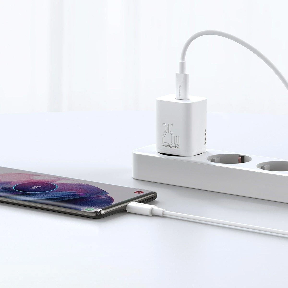 Baseus Super Si greitas įkroviklis 1C 25W su USB-C į USB-C kabeliu 1m - Baltas