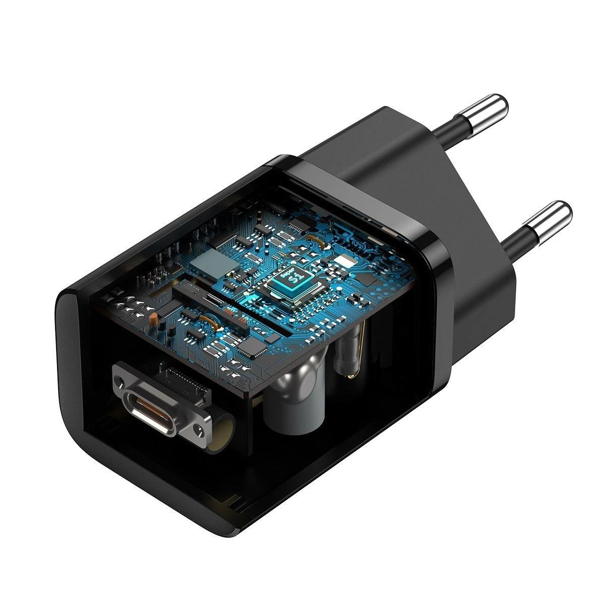 Baseus Super Si greitas įkroviklis 1C 25W su USB-C - USB-C kabelis 1m - Juodas
