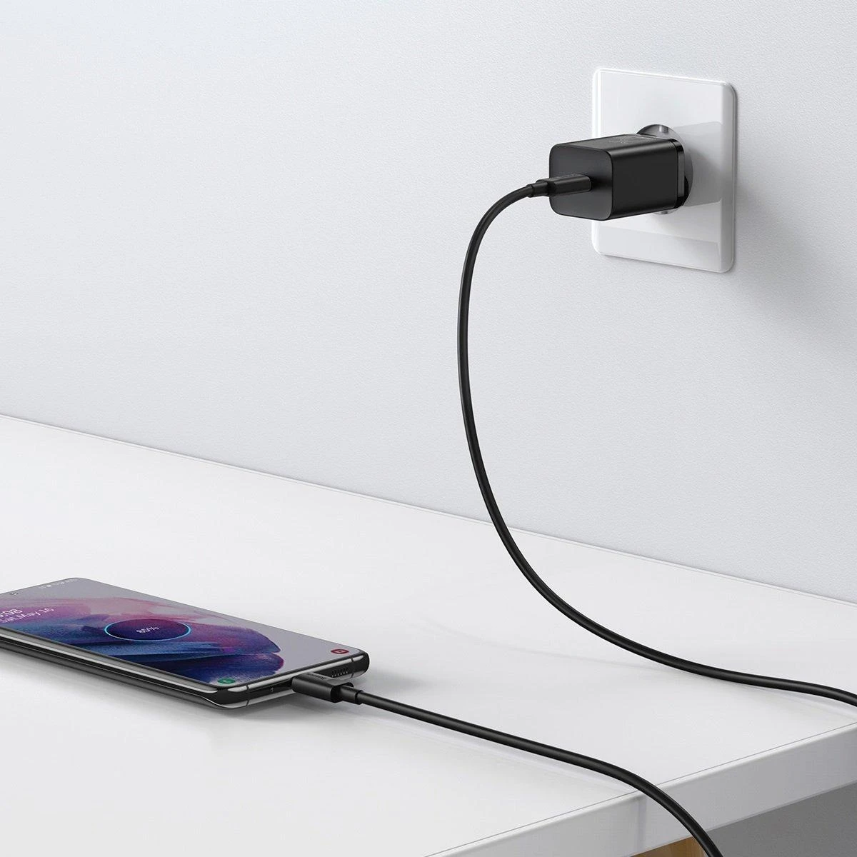 Baseus Super Si greitas įkroviklis 1C 25W su USB-C - USB-C kabelis 1m - Juodas