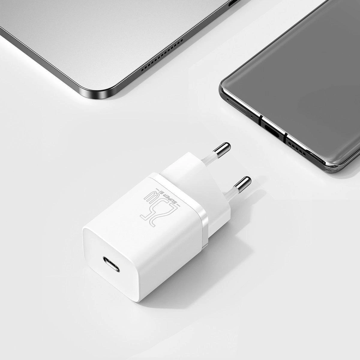 Baseus Super Si greitas įkroviklis 1C 25W su USB-C į USB-C kabeliu 1m - Baltas