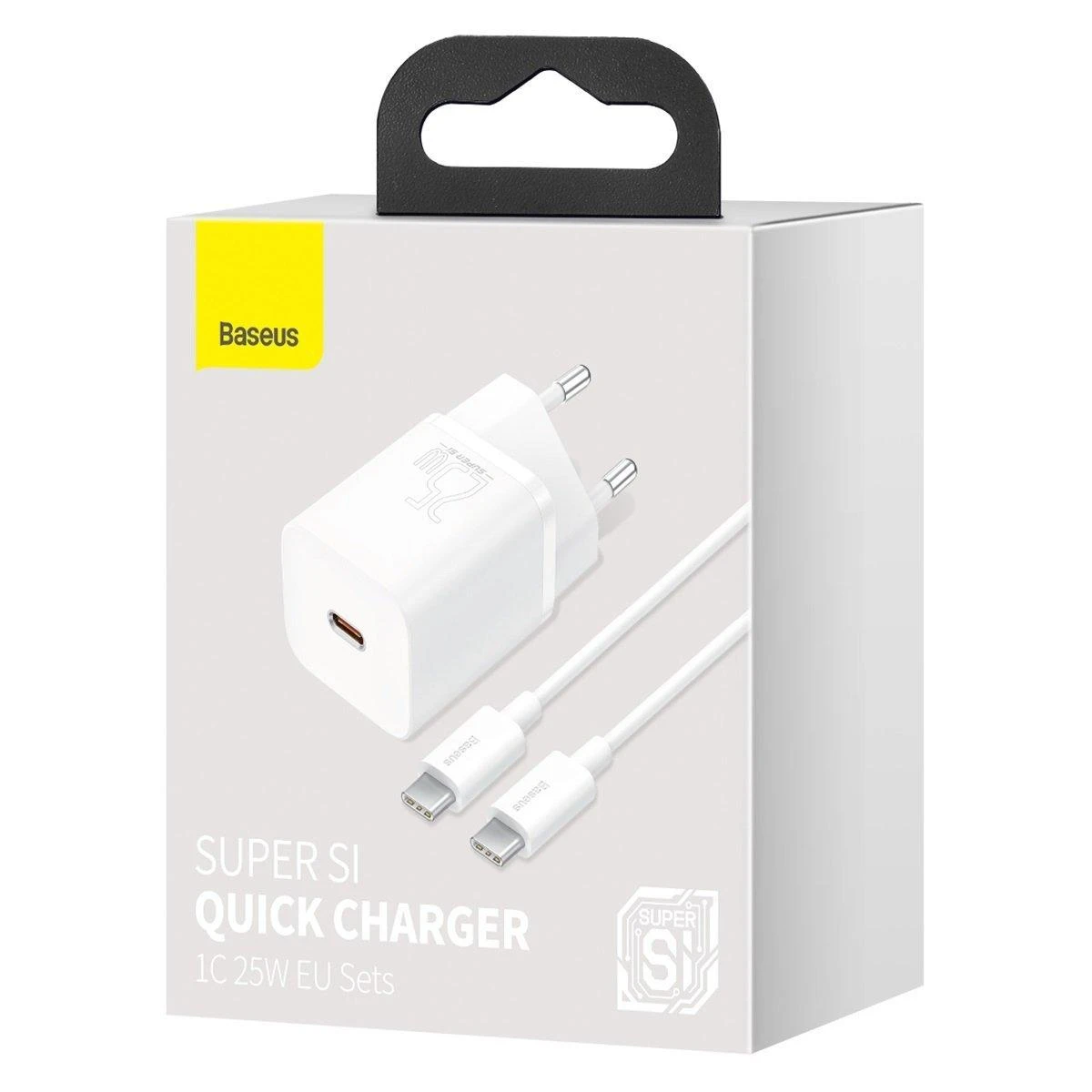Baseus Super Si greitas įkroviklis 1C 25W su USB-C į USB-C kabeliu 1m - Baltas