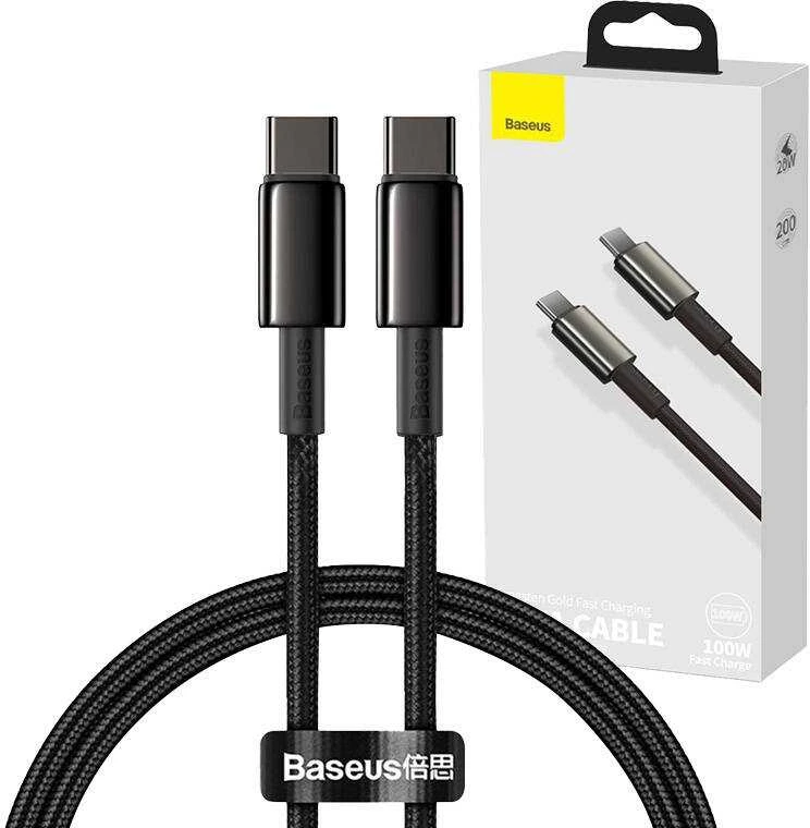 „Baseus Tungsten Gold“ greito įkrovimo duomenų kabelis Type-C į Type-C 100W 2m Juodas (Juodas)
