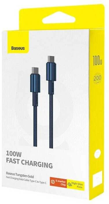 Baseus Tungsten Gold kabelis USB-C - USB-C 100W 2m - Mėlynas