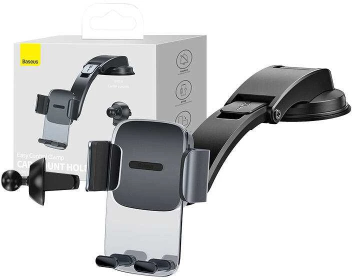 Baseus Easy Control Clamp automobilinis telefono laikiklis grotelėms arba prietaisų skydeliui – Juodas