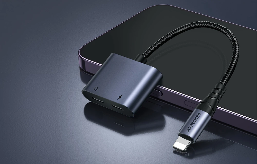 Du viename garso adapteris Joyroom SY-L02 Lightning į dvigubą žaibą (juodas) aprašymas - Prekės nuotrauka