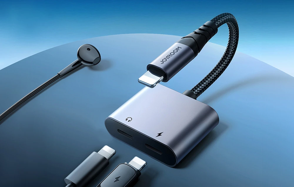 Du viename garso adapteris Joyroom SY-L02 Lightning į dvigubą žaibą (juodas) aprašymas - Prekės nuotrauka