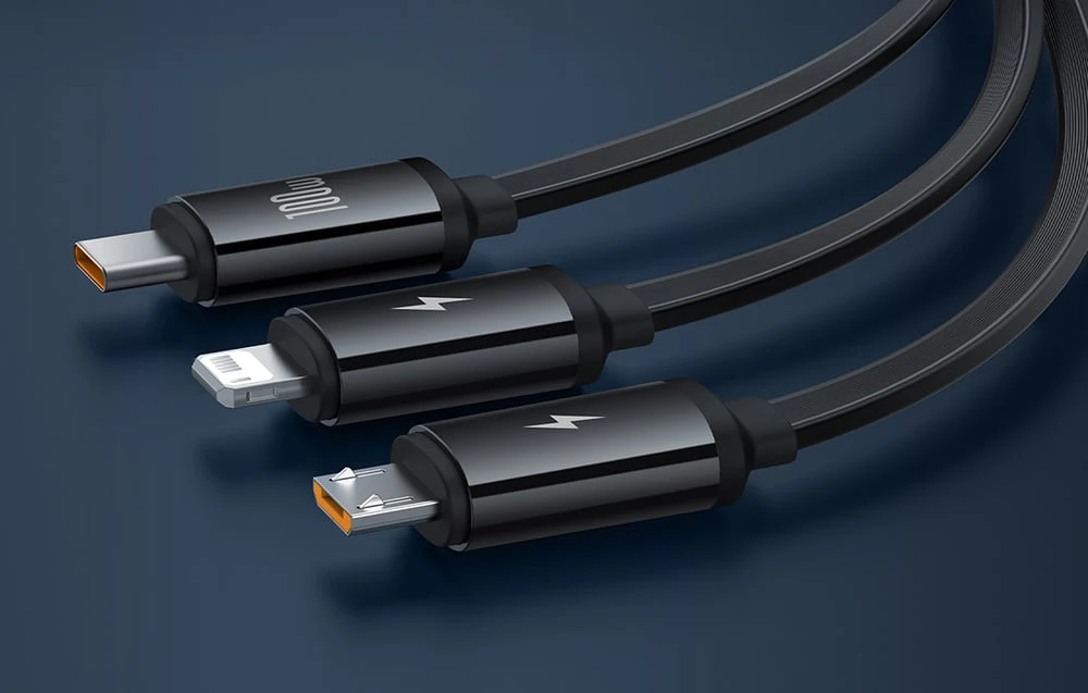 Trys viename Baseus Free2Draw USB į M+L+C 100 W laidas, 1.1 m (juodas) aprašymas - Prekės nuotrauka Trys viename Baseus Free2Draw USB į M+L+C 100 W laidas, 1.1 m (juodas) aprašymas - Prekės nuotrauka