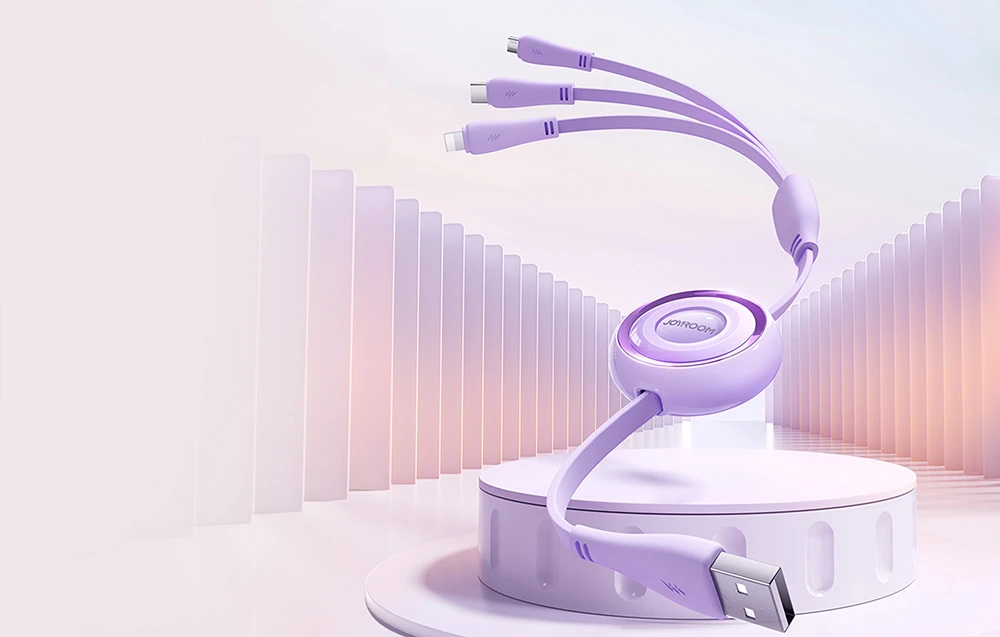 3 viename Joyroom Spalvingas USB į USB-C / Lightning / Micro USB laidas 3.5 A, 1 m (violetinė) aprašymas - Prekės nuotrauka