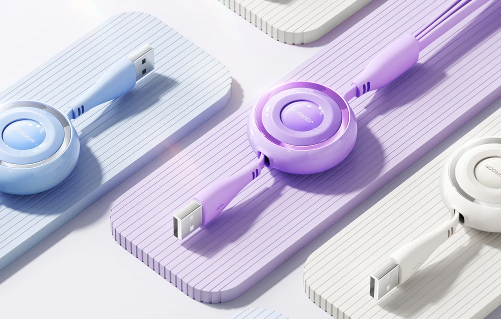 3 viename Joyroom Spalvingas USB į USB-C / Lightning / Micro USB laidas 3.5 A, 1 m (violetinė) aprašymas - Prekės nuotrauka