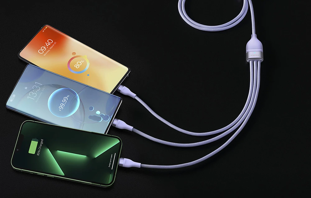 3in1 USB laidas Baseus Flash Series II, USB-C + mikro USB + Lightning, 66 W, 1.2 m (violetinė) aprašymas - Prekės nuotrauka 3in1 USB laidas Baseus Flash Series II, USB-C + mikro USB + Lightning, 66 W, 1.2 m (violetinė) aprašymas - Prekės nuotrauka