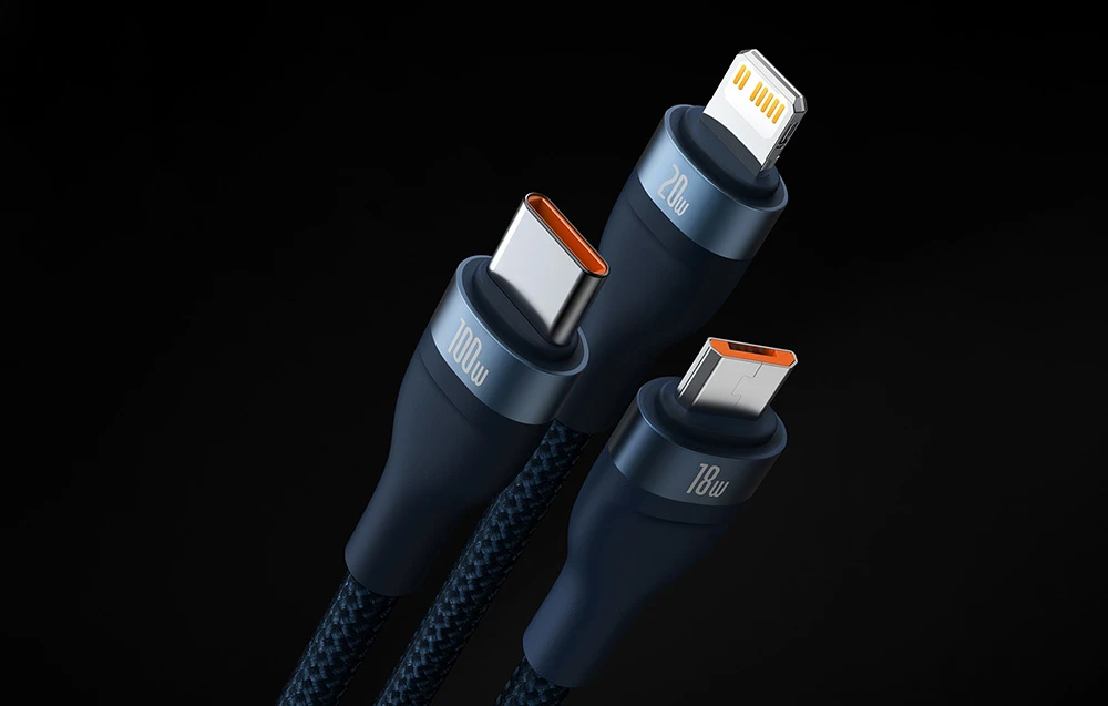 Baseus Flash Series 2 3in1 USB laidas USB-C + micro USB + Lightning 100W 1.2m – Mėlynas aprašymas - Prekės nuotrauka Baseus Flash Series 2 3in1 USB laidas USB-C + micro USB + Lightning 100W 1.2m – Mėlynas aprašymas - Prekės nuotrauka
