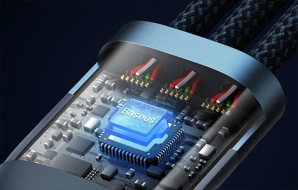 Baseus Flash Series 3in1 kabelis USB-C + micro USB + Lightning 100W 1.5m – Mėlynas aprašymas - Prekės nuotrauka
