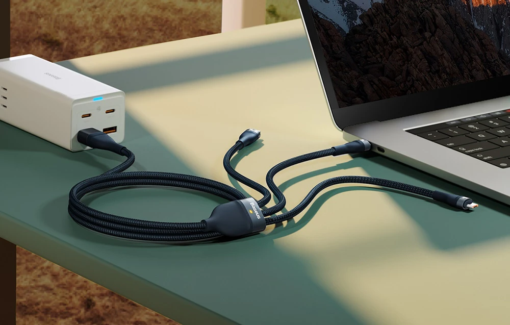Baseus Flash Series 3in1 kabelis USB-C + micro USB + Lightning 100W 1.5m – Mėlynas aprašymas - Prekės nuotrauka