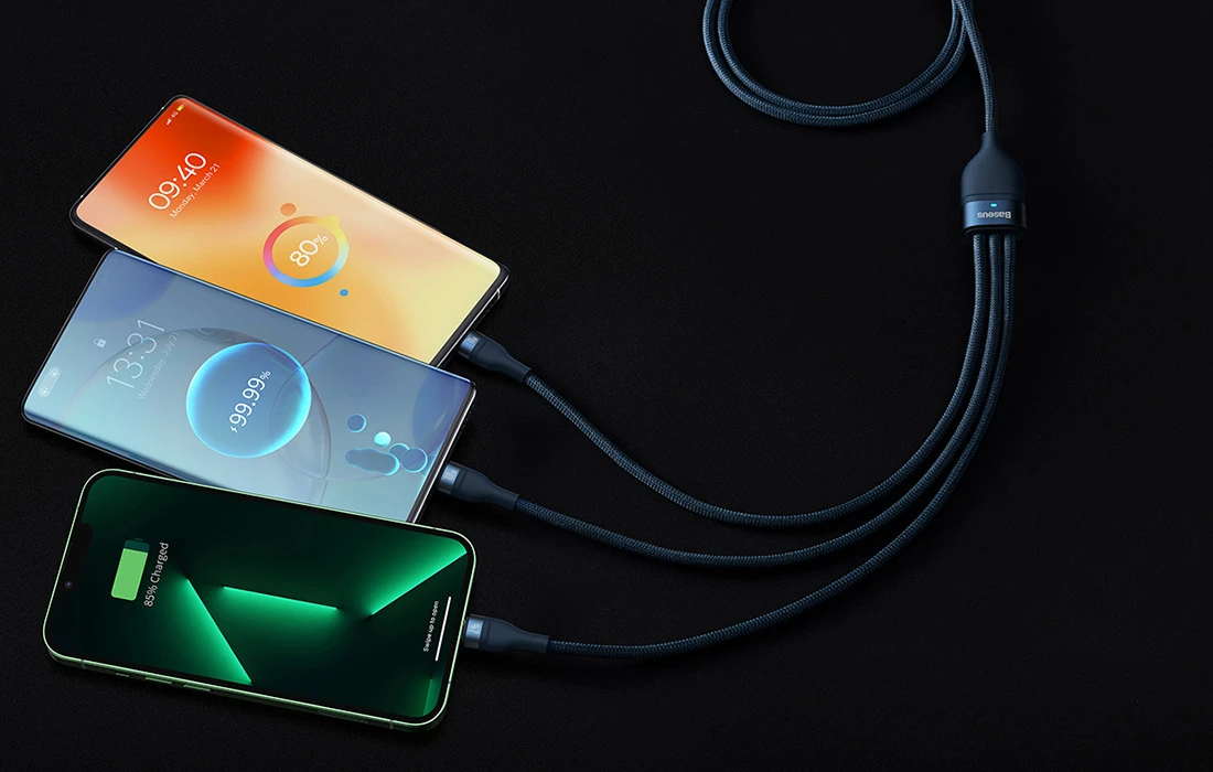 Baseus Flash Series 3in1 USB laidas USB-C + micro USB + Lightning 100W 1.2m - Mėlynas aprašymas - Prekės nuotrauka Baseus Flash Series 3in1 USB laidas USB-C + micro USB + Lightning 100W 1.2m - Mėlynas aprašymas - Prekės nuotrauka