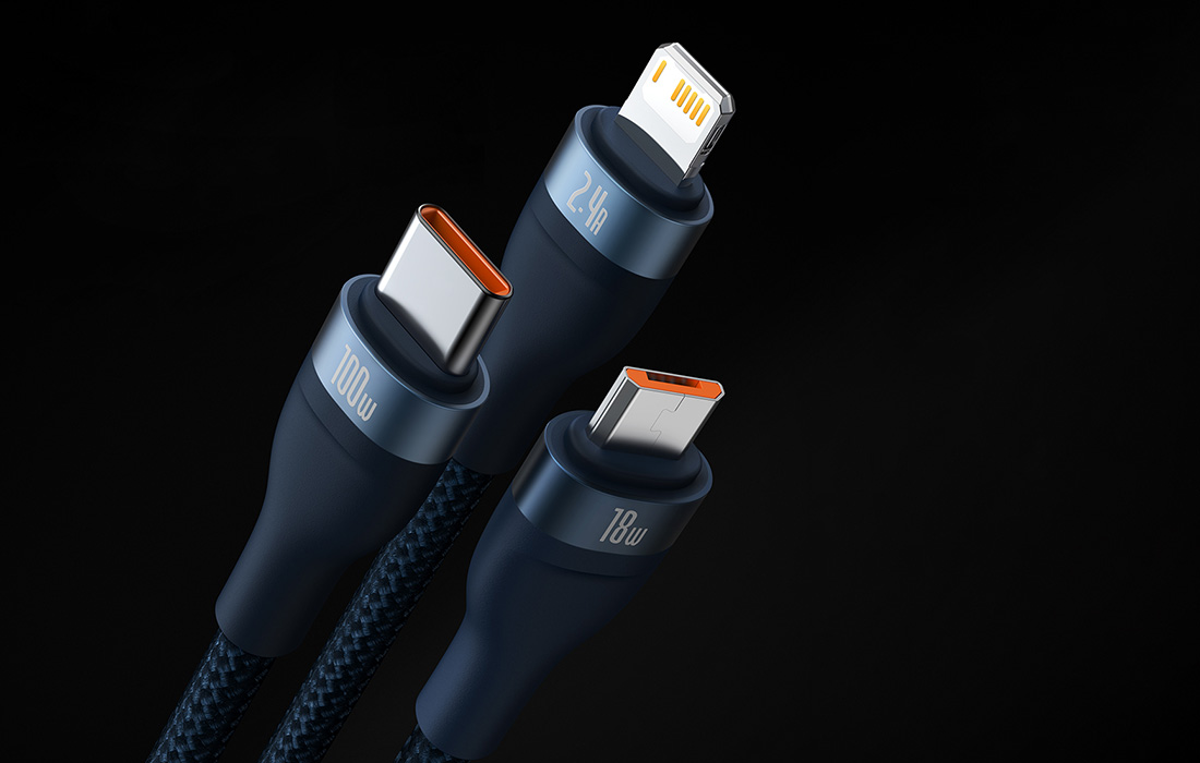 Baseus Flash Series 3in1 USB laidas USB-C + micro USB + Lightning 100W 1.2m - Mėlynas aprašymas - Prekės nuotrauka Baseus Flash Series 3in1 USB laidas USB-C + micro USB + Lightning 100W 1.2m - Mėlynas aprašymas - Prekės nuotrauka