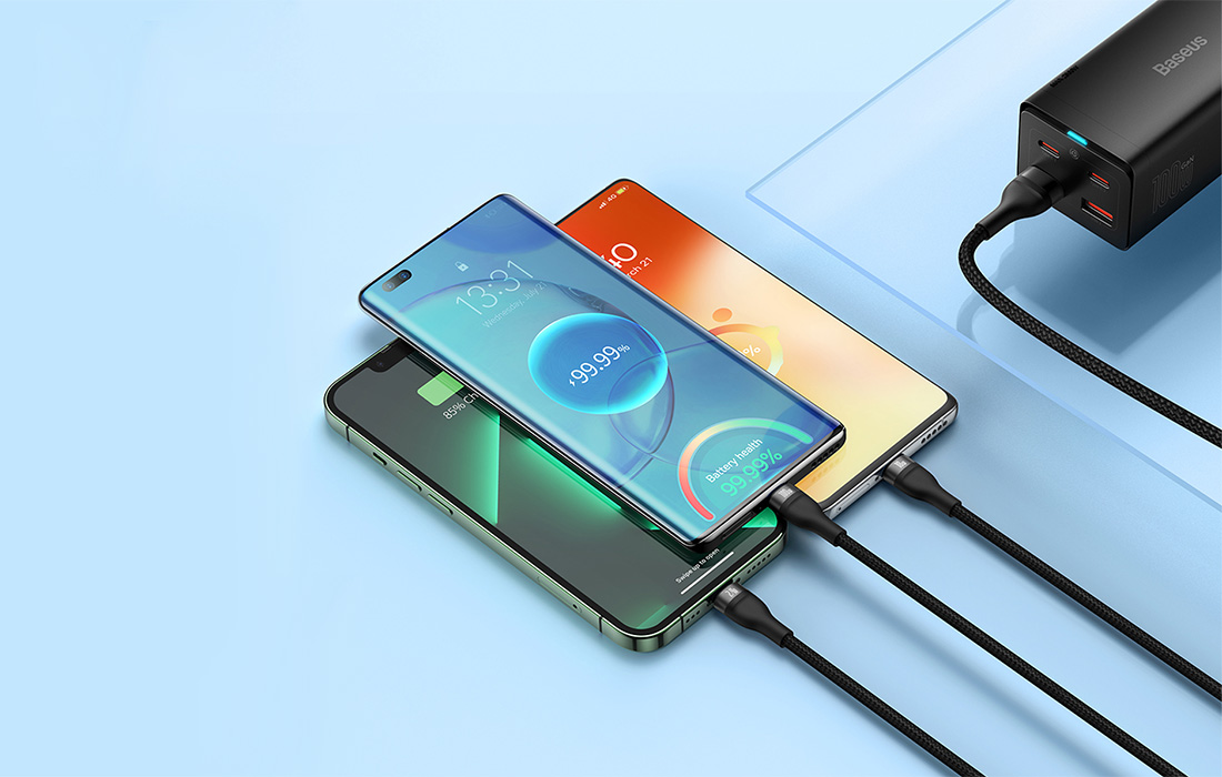 Baseus Flash Series 3in1 USB laidas USB-C + micro USB + Lightning 100W 1.2m – Juodas aprašymas - Prekės nuotrauka