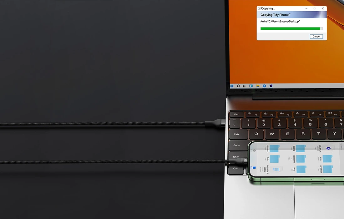 Baseus Flash Series 3in1 USB laidas USB-C + micro USB + Lightning 100W 1.2m – Juodas aprašymas - Prekės nuotrauka