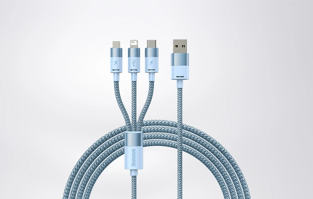 3in1 USB laidas Baseus StarSpeed Series, USB-C + Micro + Lightning 3.5A, 1.2m (mėlyna) aprašymas - Prekės nuotrauka 3in1 USB laidas Baseus StarSpeed Series, USB-C + Micro + Lightning 3.5A, 1.2m (mėlyna) aprašymas - Prekės nuotrauka