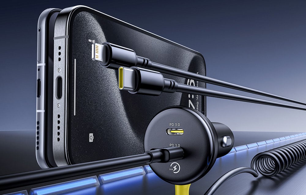 60 W „Baseus“ USB-C automobilinis įkroviklis „Lightning“