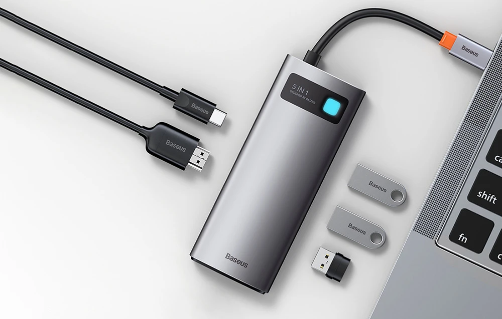 Baseus adapteris 5in1 USB-C šakotuvas 3x USB 3.0 + HDMI + USB-C PD aprašymas - Prekės nuotrauka