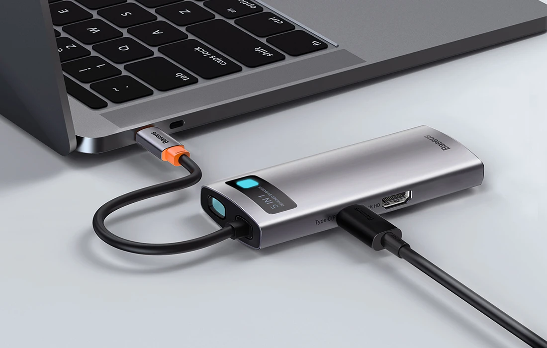 Baseus adapteris 5in1 USB-C šakotuvas 3x USB 3.0 + HDMI + USB-C PD aprašymas - Prekės nuotrauka