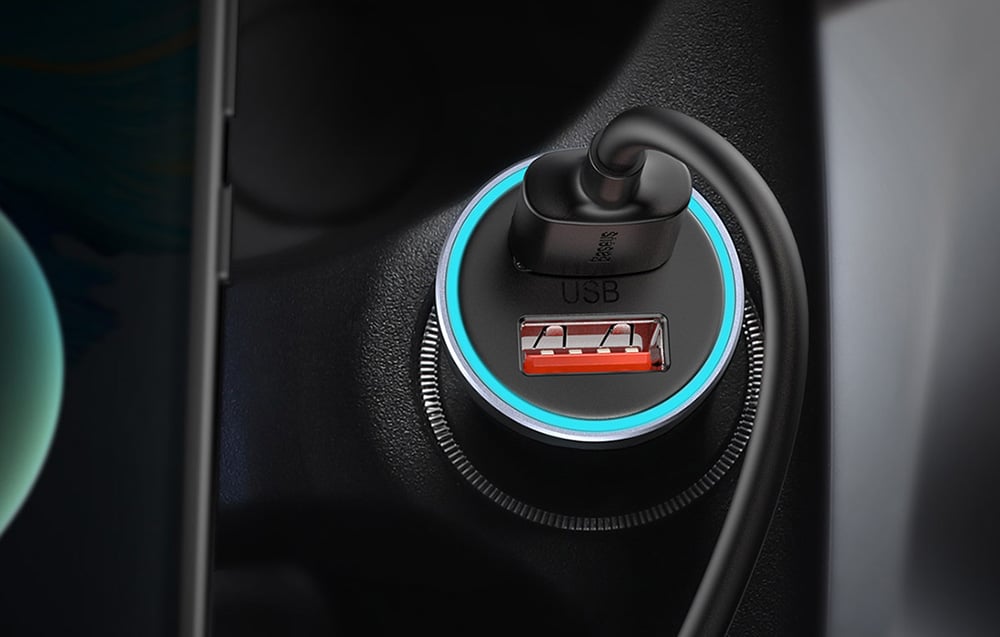 Baseus Automobilinis įkroviklis 40W 12-24V 2xUSB QC4.0 SCP FCP AFC su USB-C 1m laidu, pilkas aprašymas - Prekės nuotrauka