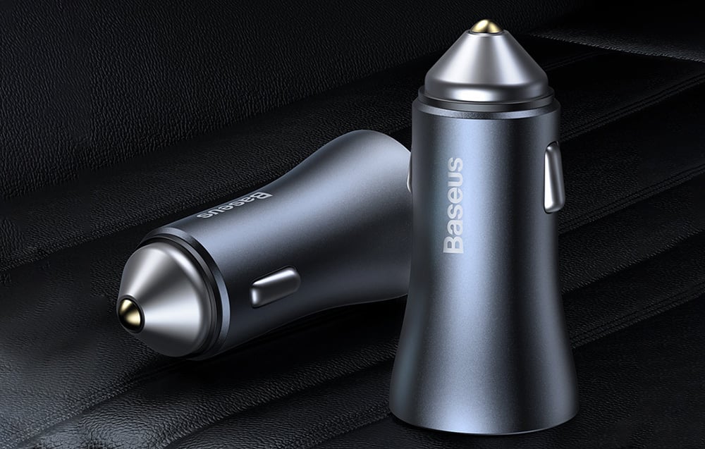 Baseus Automobilinis įkroviklis 40W 12-24V 2xUSB QC4.0 SCP FCP AFC su USB-C 1m laidu, pilkas aprašymas - Prekės nuotrauka