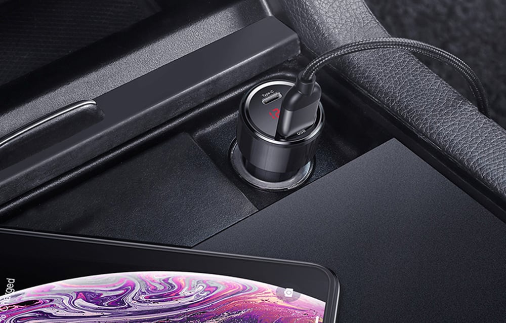 Dėklas Baseus Magic USB + USB-C QC 4.0 PD 45W automobilinis įkroviklis - juodas aprašymas - Prekės nuotrauka
