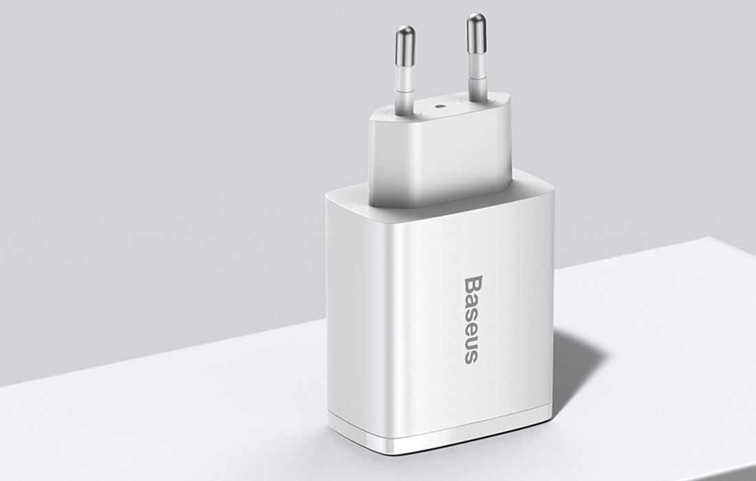 Baseus Sieninis įkroviklis 30W 2xUSB + USB-C QC3.0 PD3.0, baltas aprašymas - Prekės nuotrauka Baseus Sieninis įkroviklis 30W 2xUSB + USB-C QC3.0 PD3.0, baltas aprašymas - Prekės nuotrauka