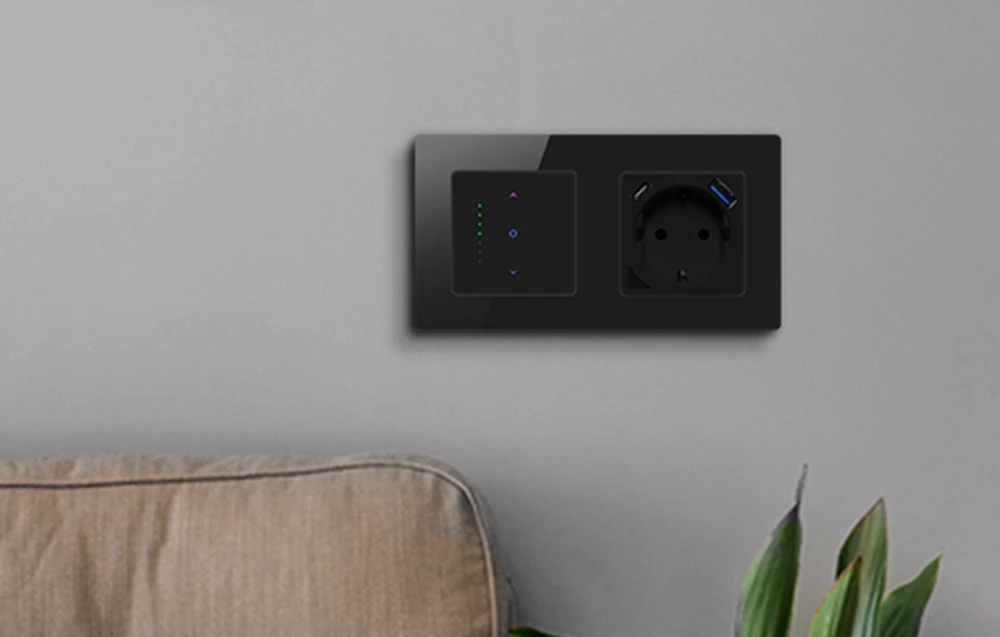 Avatto 2 Socket TS20 light switch frame (juodas) aprašymas - Prekės nuotrauka