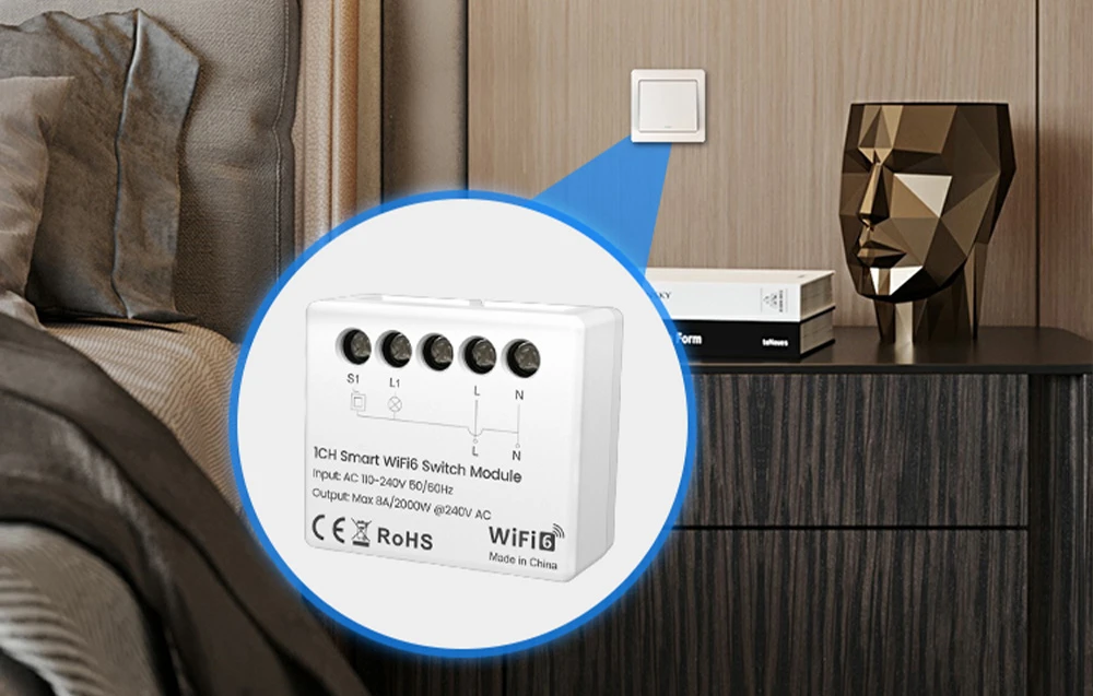 Avatto Išmani relė Wi-Fi 6, 230Vac, 8A, MINI, su energijos matavimu, TUYA / Smart Life aprašymas - Prekės nuotrauka