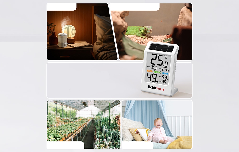 Rainpoint BALDRTHERM B0590TH-V6 Solar-Powered Thermohygrometer with a Large Screen aprašymas - Prekės nuotrauka