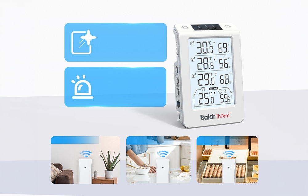 Rainpoint BALDRTHERM B0598 3-Channel Thermohygrometer with Automatic Backlight aprašymas - Prekės nuotrauka