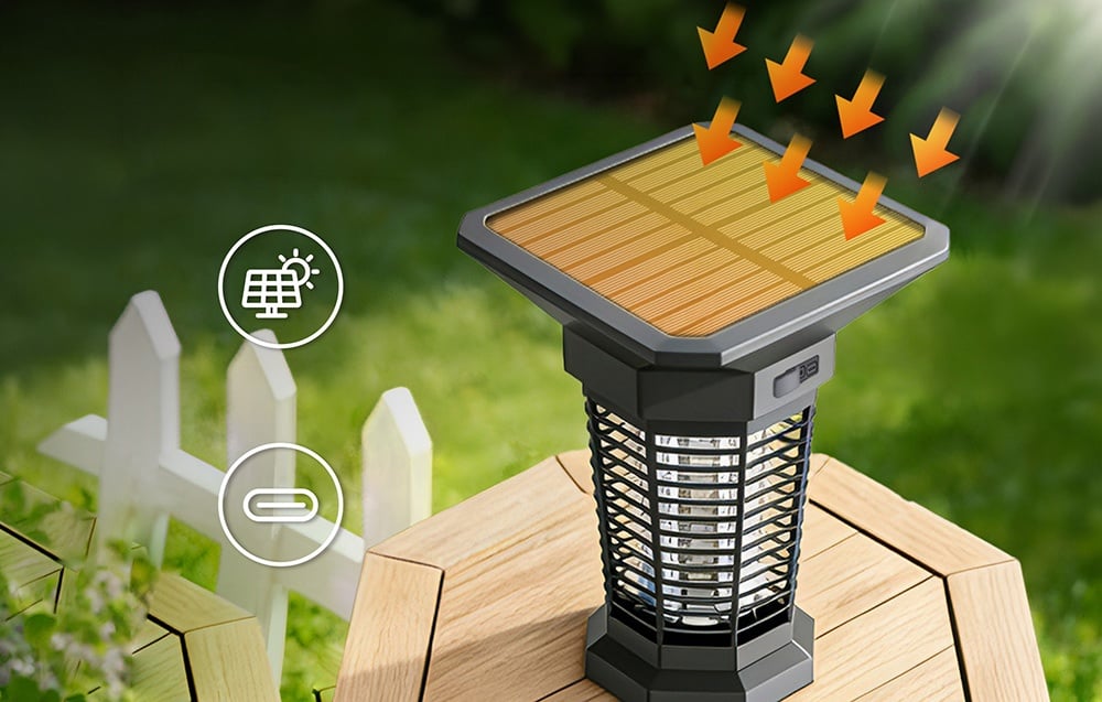 Vabzdžių naikinimo lempa - RainPoint BALDRTHERM BZ501FRF saulės energija veikianti vabzdžių naikinimo lempa, 3 000 V, 8 000 mAh, 12 val., USB-C, IPX4 aprašymas - Prekės nuotrauka